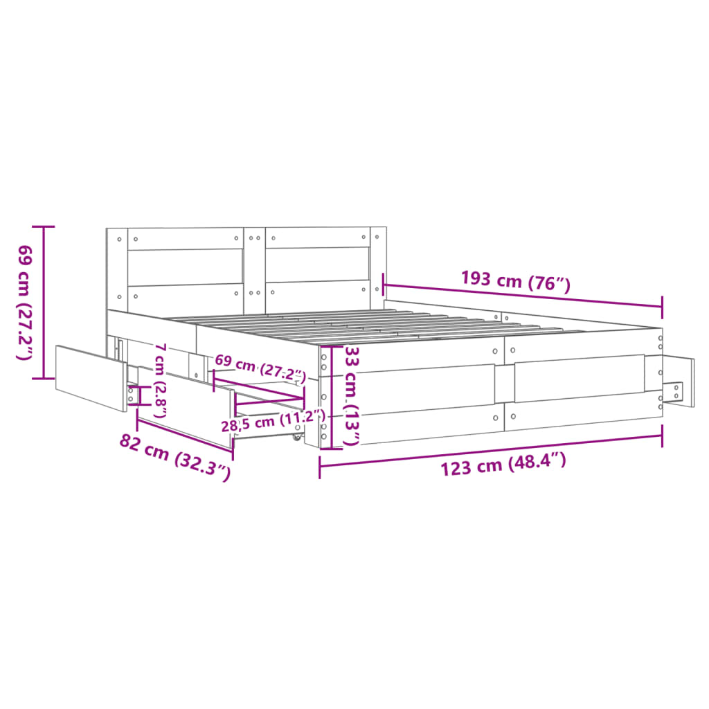 Bed Frame with Headboard without Mattress Brown Oak 120x190 cm Small Double