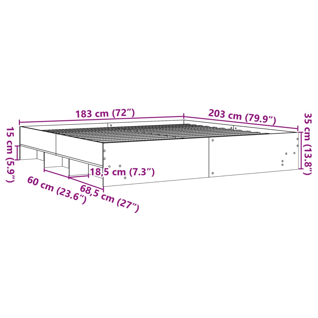 Bed Frame without Mattress Sonoma Oak 180x200 cm Super King Engineered Wood