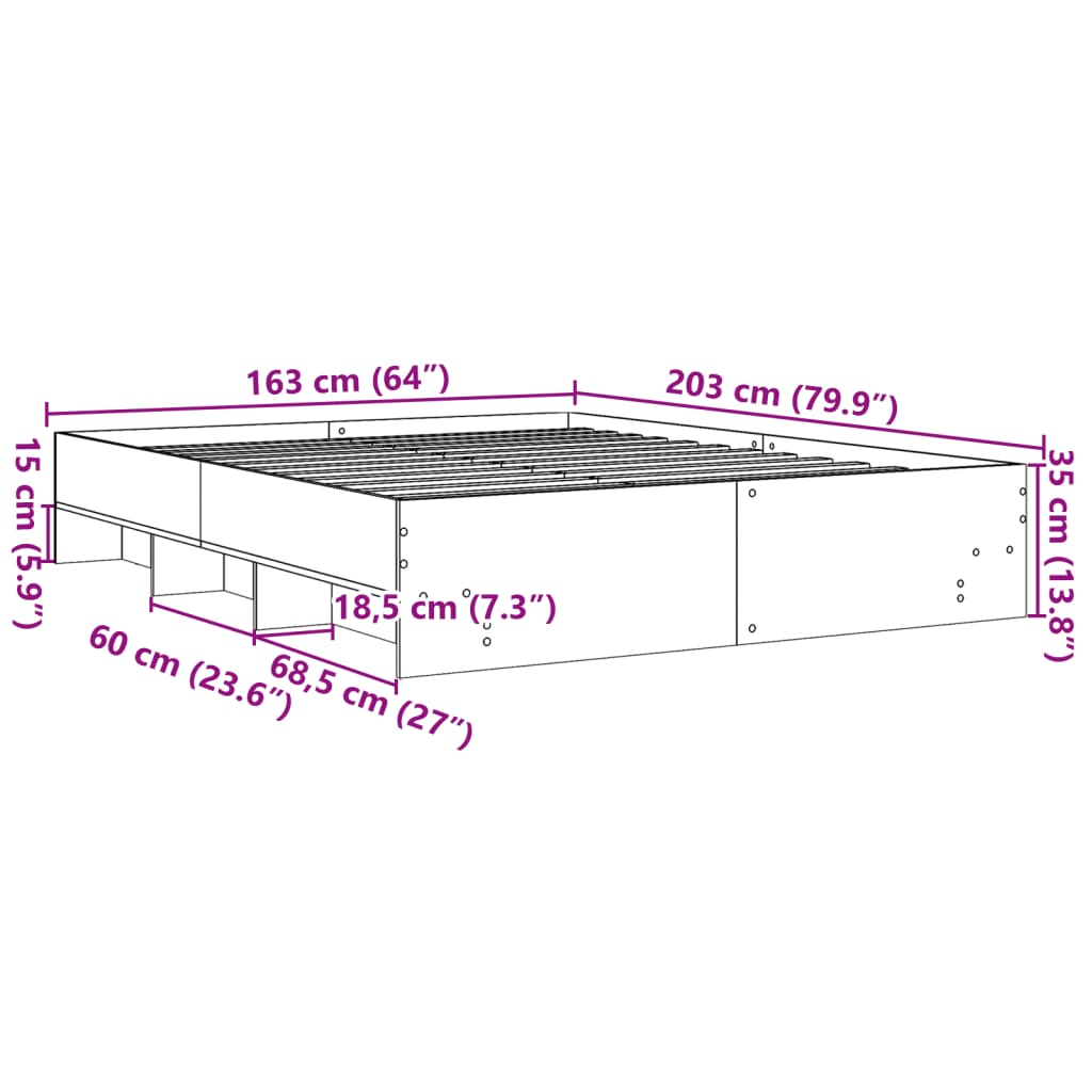 Modern Wooden Queen Size 160cm Bed Frame Base With Under Storage Space