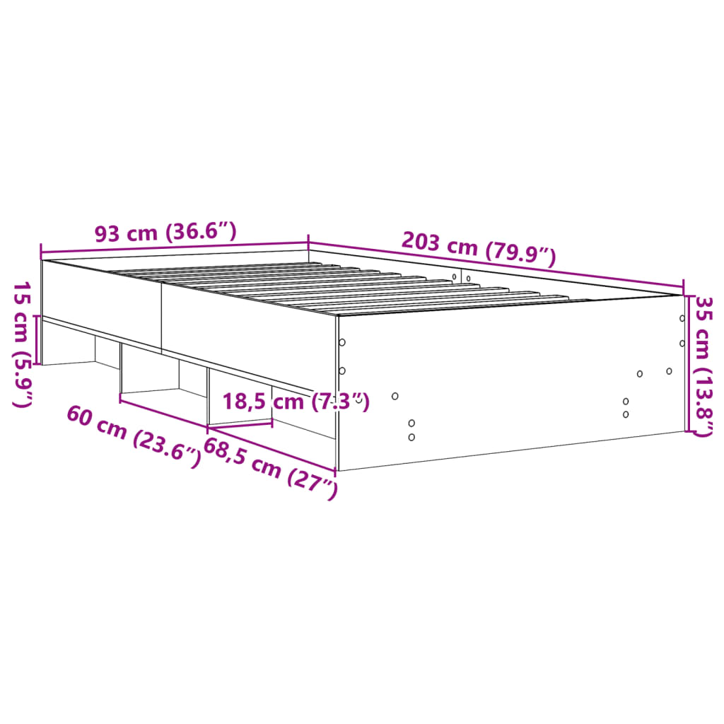 Bed Frame without Mattress Sonoma Oak 90x200 cm Engineered Wood