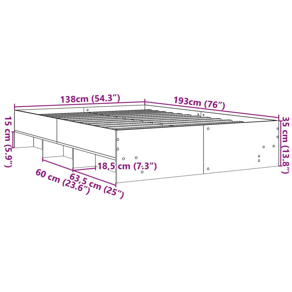 Bed Frame without Mattress Grey Sonoma 135x190 cm Double Engineered Wood