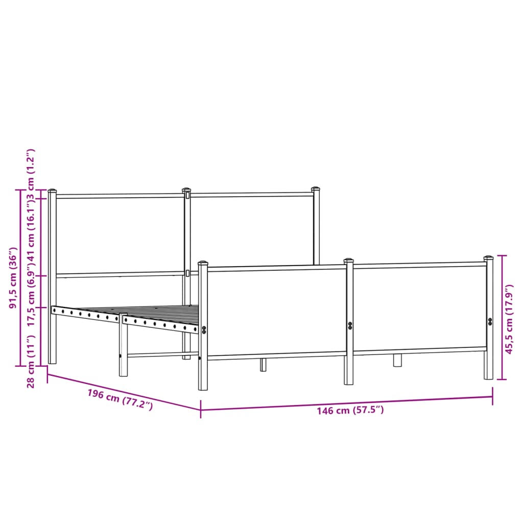 Metal Bed Frame without Mattress Smoked Oak 140x190 cm