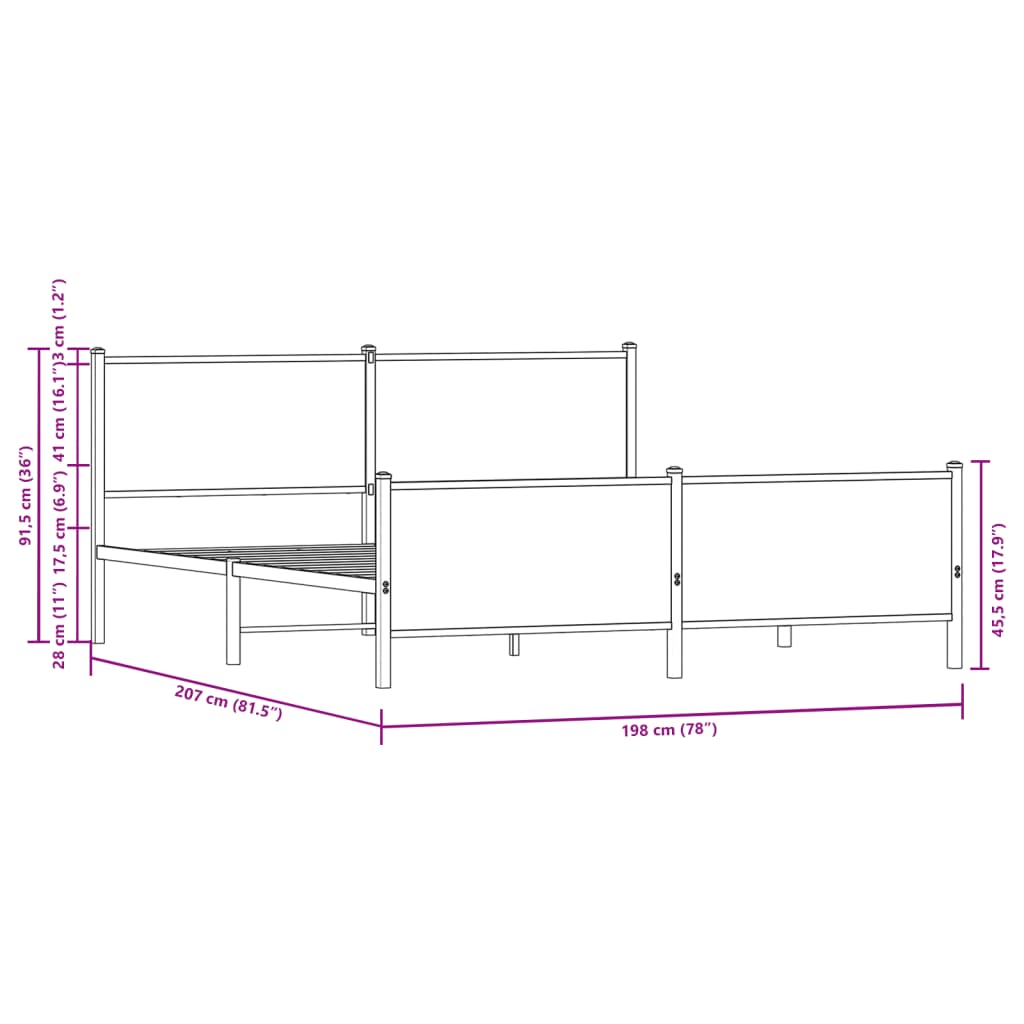 Metal Bed Frame without Mattress Smoked Oak 193x203 cm
