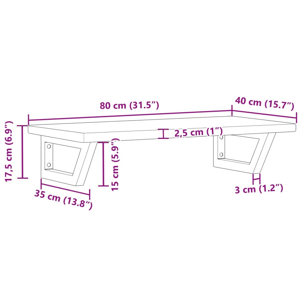 Basin Shelf Wall Mounted Steel and Solid Wood Oak