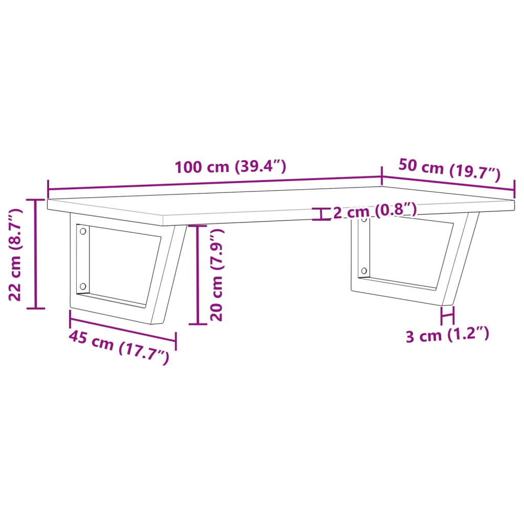 Basin Shelf Wall Mounted Steel and Solid Wood Acacia