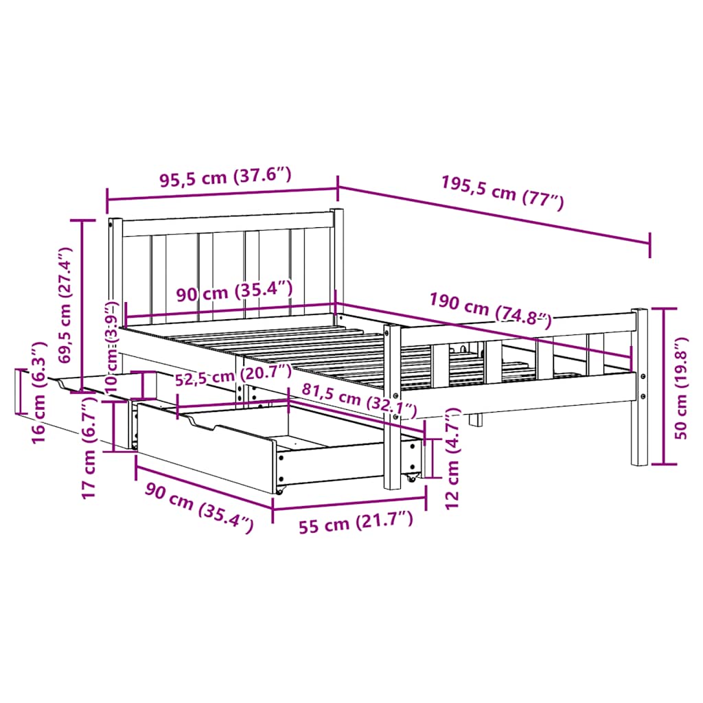 Bed Frame without Mattress 90x190 cm Single Solid Wood Pine