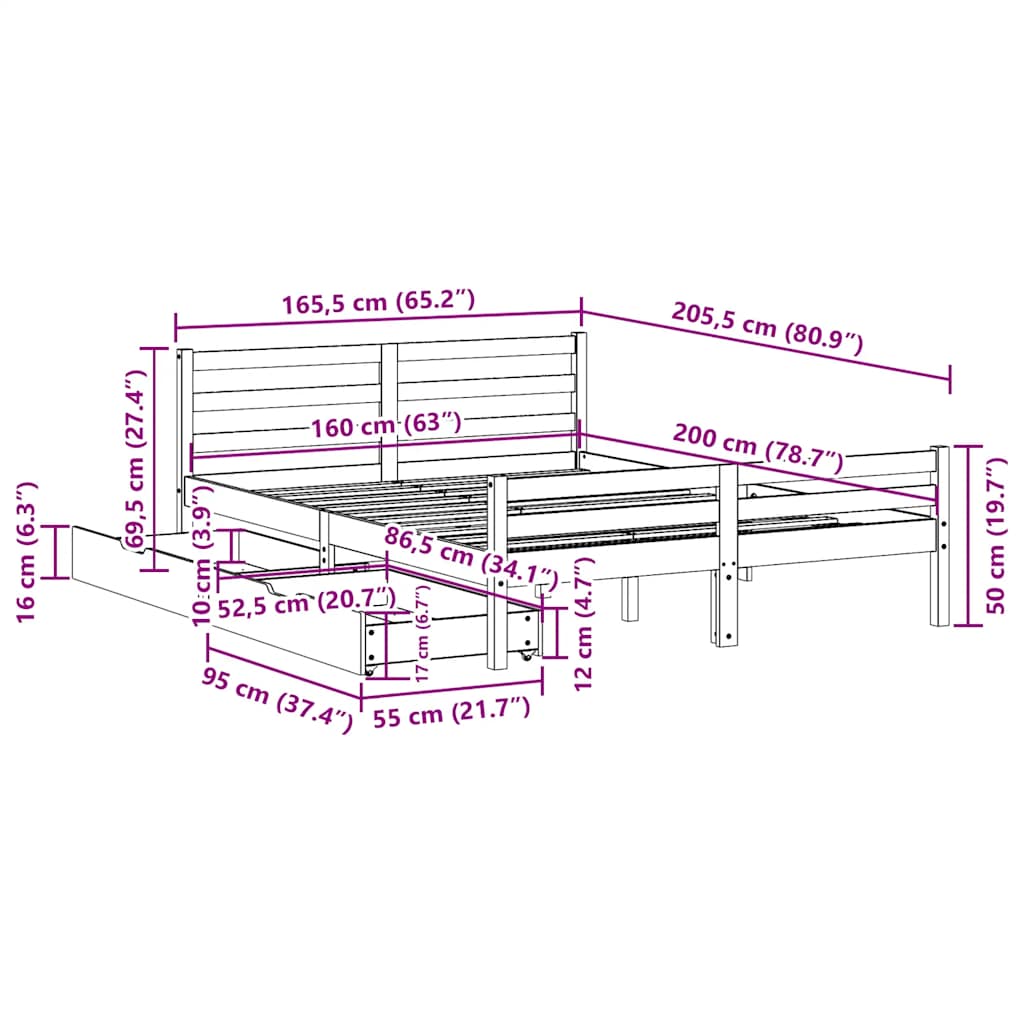 Bed Frame without Mattress 160x200 cm Solid Wood Pine