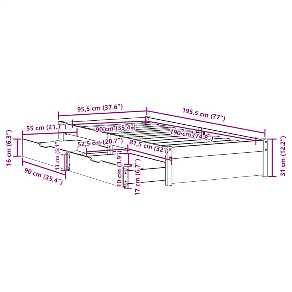 Bed Frame without Mattress White 90x190 cm Single Solid Wood Pine