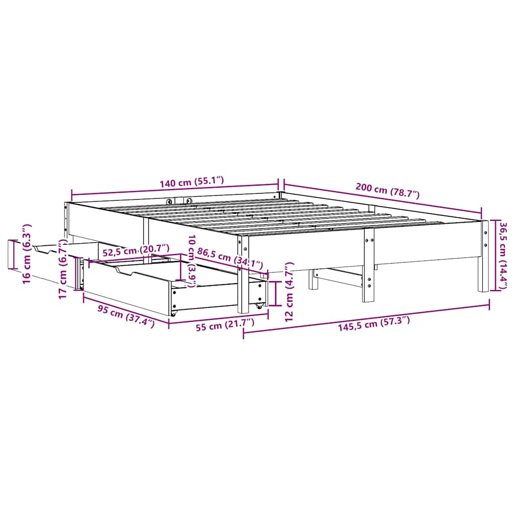 Bed Frame without Mattress 140x200 cm Solid Wood Pine