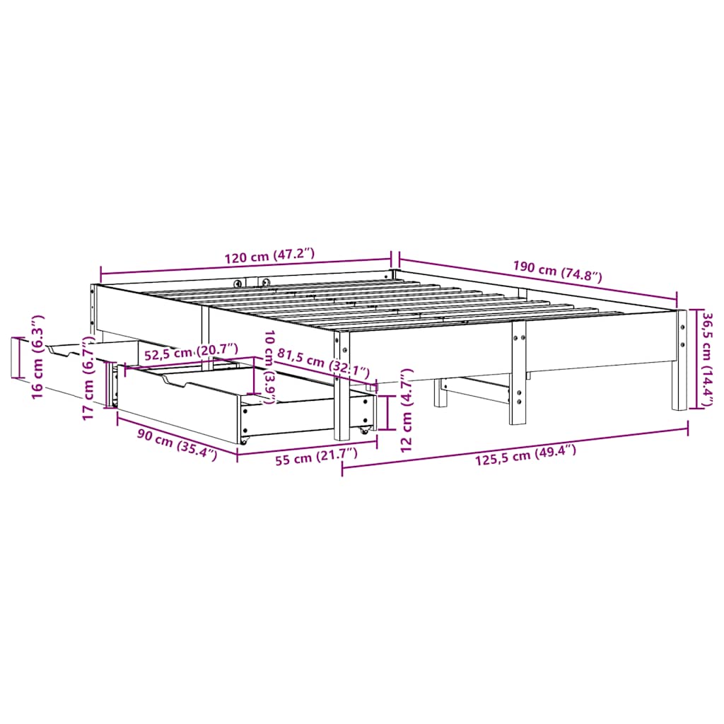 Bed Frame without Mattress 120x190 cm Small Double Solid Wood Pine
