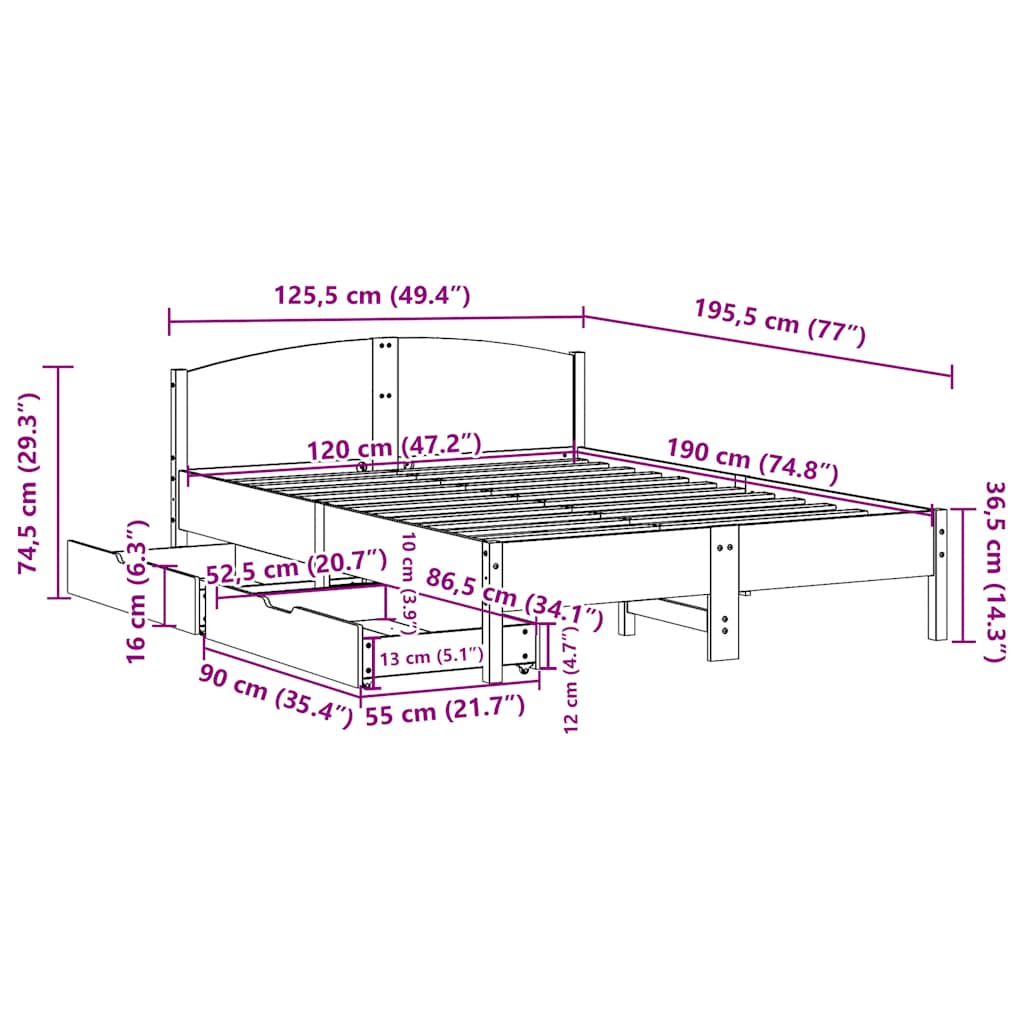 Bed Frame without Mattress 120x190 cm Small Double Solid Wood Pine