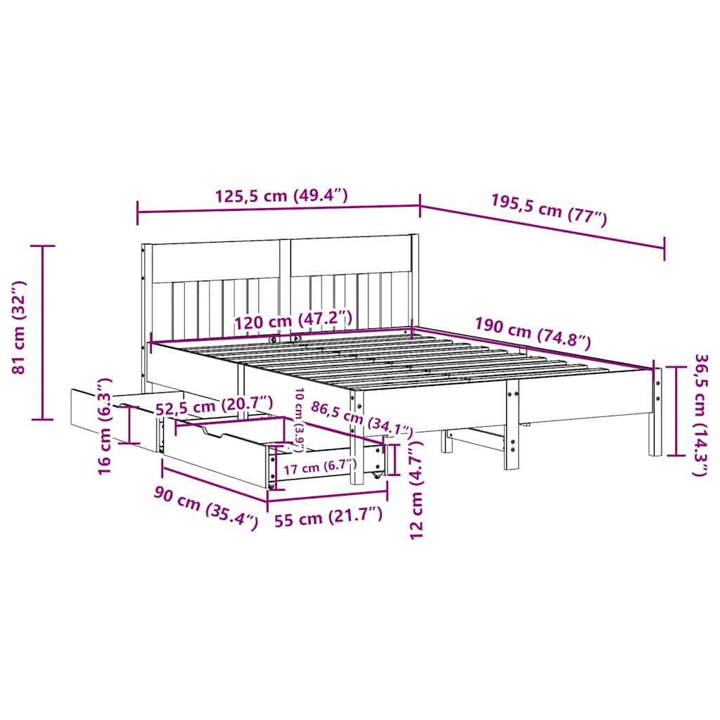 Bed Frame without Mattress White 120x190 cm Small Double Solid Wood Pine