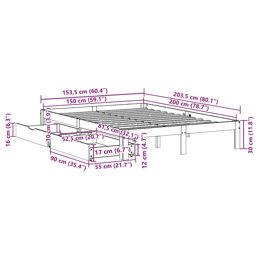 Bed Frame with Drawers without Mattress 150x200 cm King Size