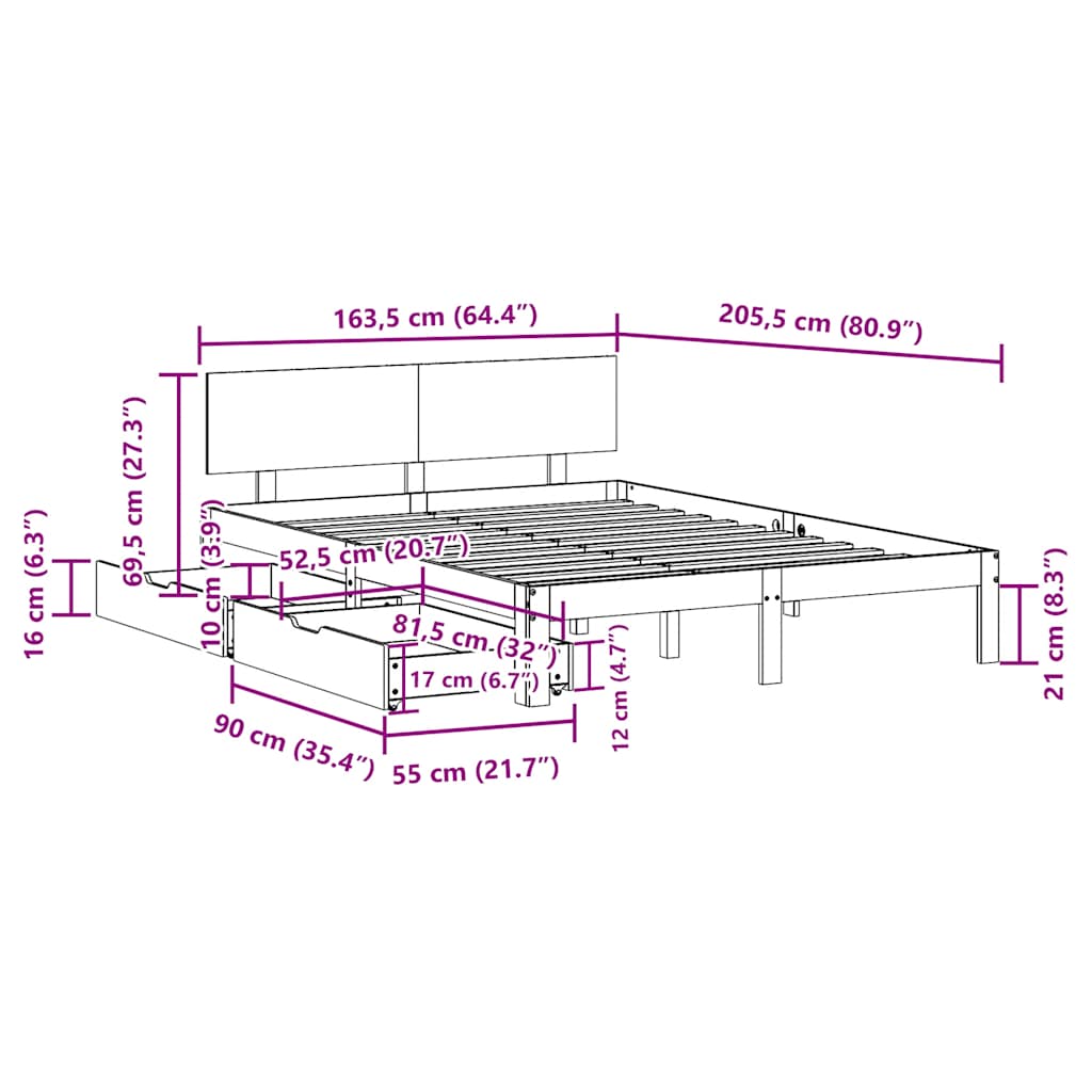 Bed Frame with Drawers without Mattress 160x200 cm