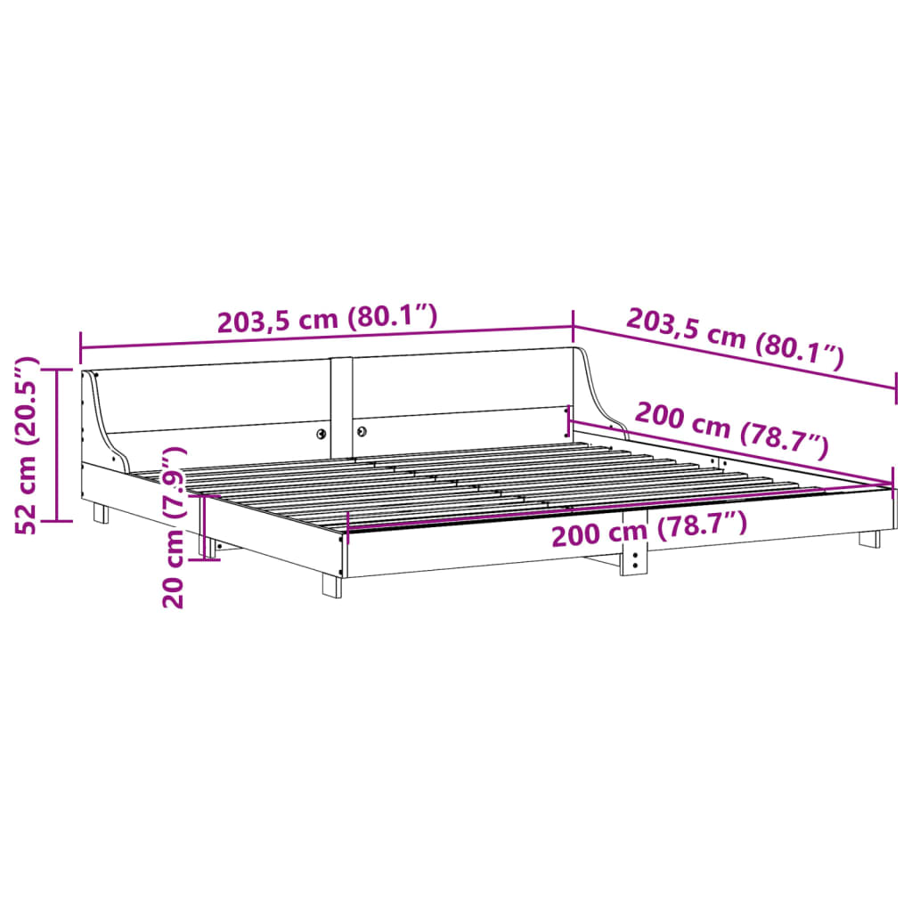 Rustic Wooden Emperor Size 2m Bed Frame Base With Headboard