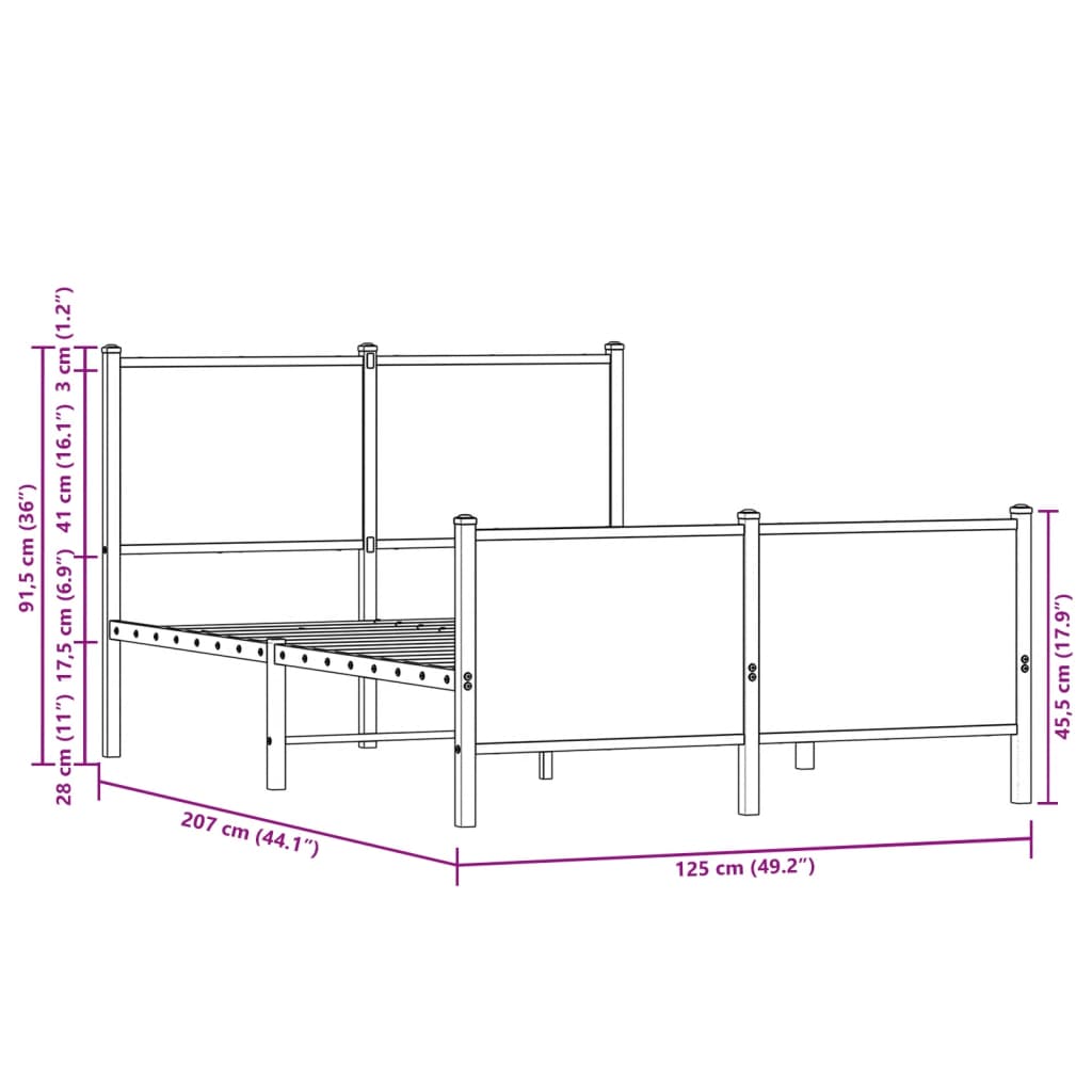 Metal Bed Frame without Mattress Sonoma Oak 120x200 cm
