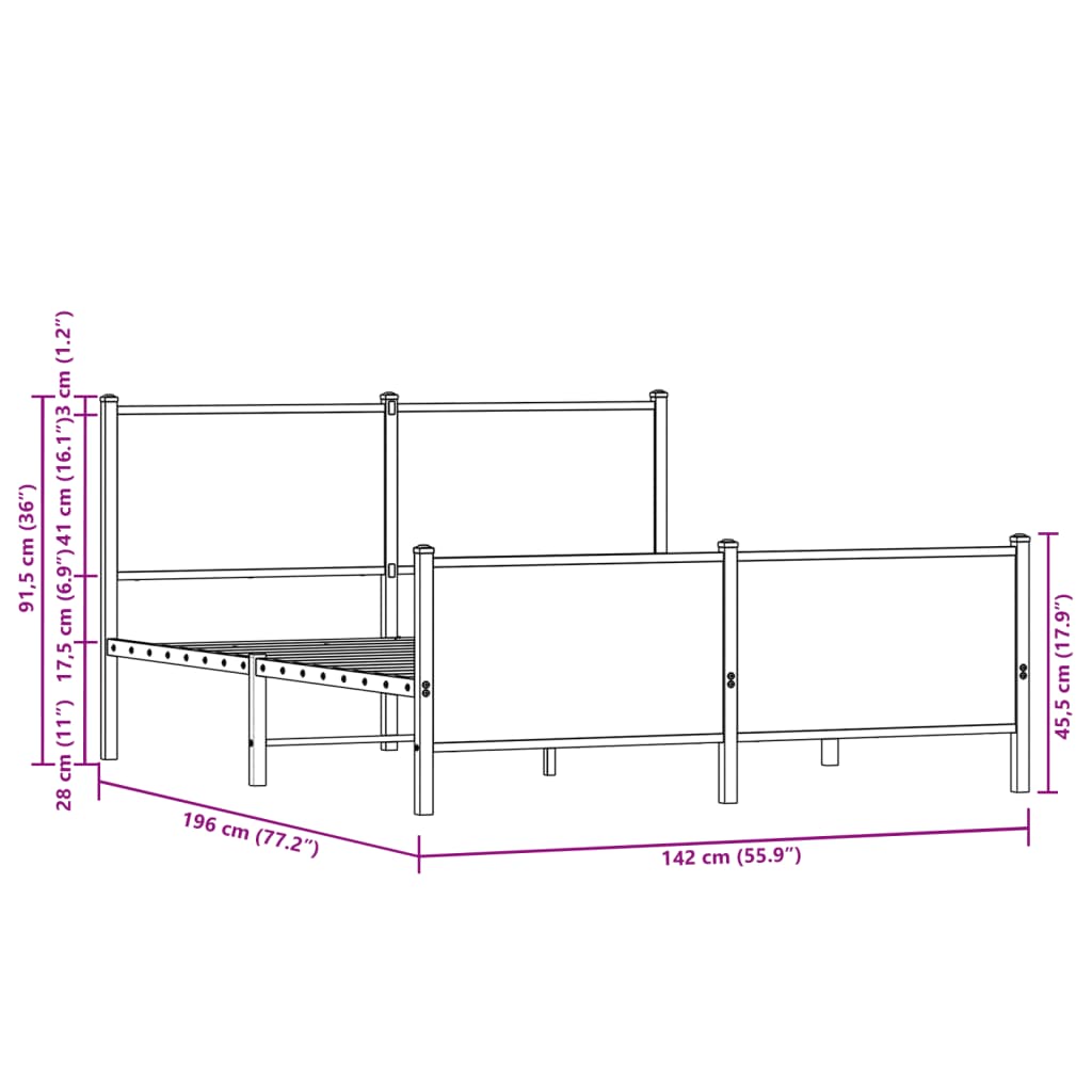 Industrial Wooden Double Size Bed Frame Base With Headboard & Metal Frame Wood