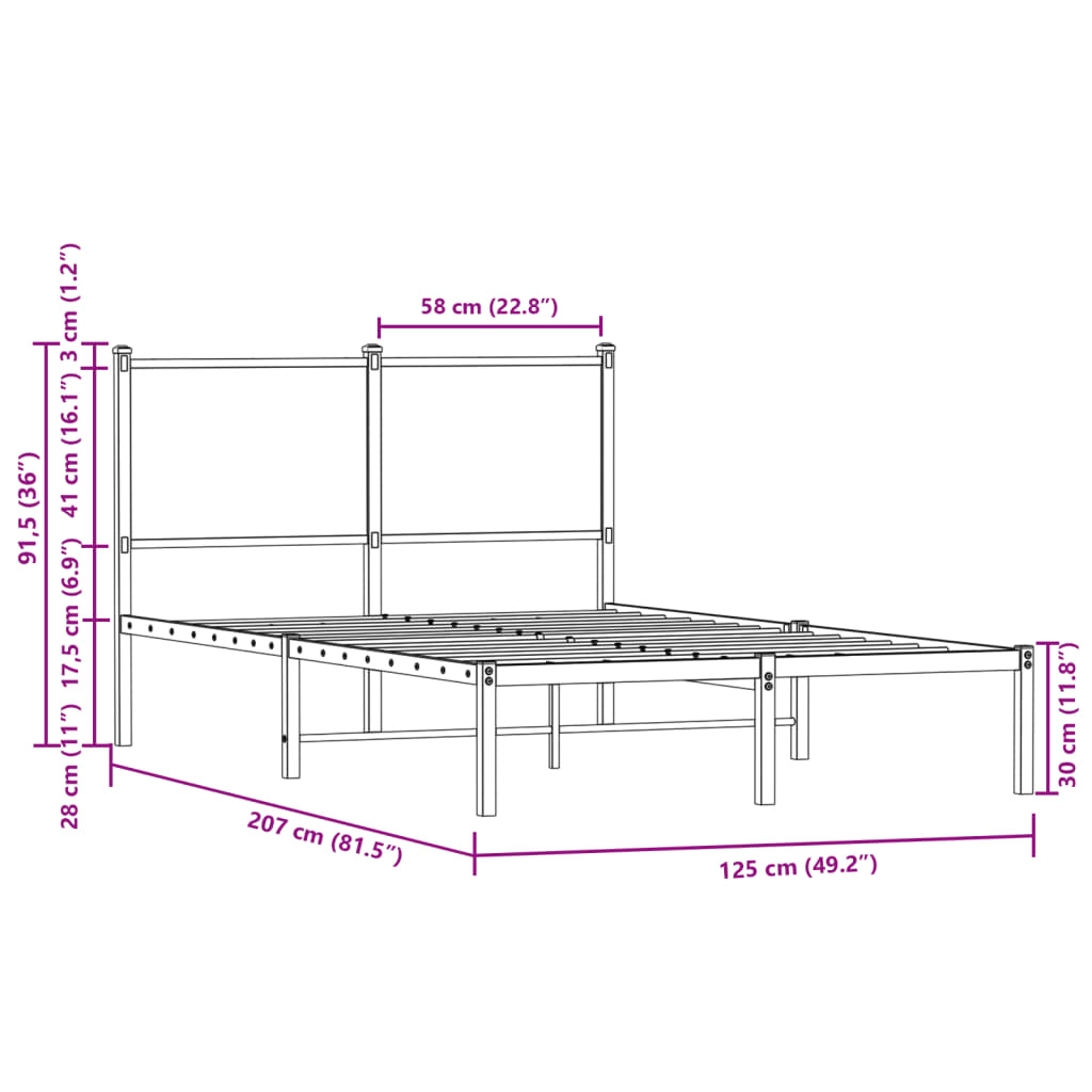 Metal Bed Frame without Mattress Brown Oak 120x200 cm