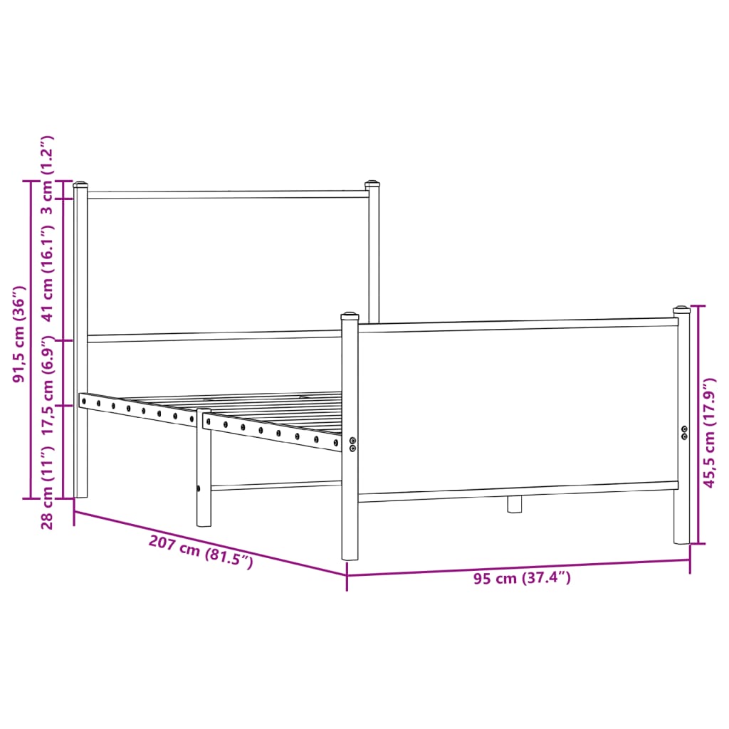 Metal Bed Frame without Mattress Brown Oak 90x200 cm
