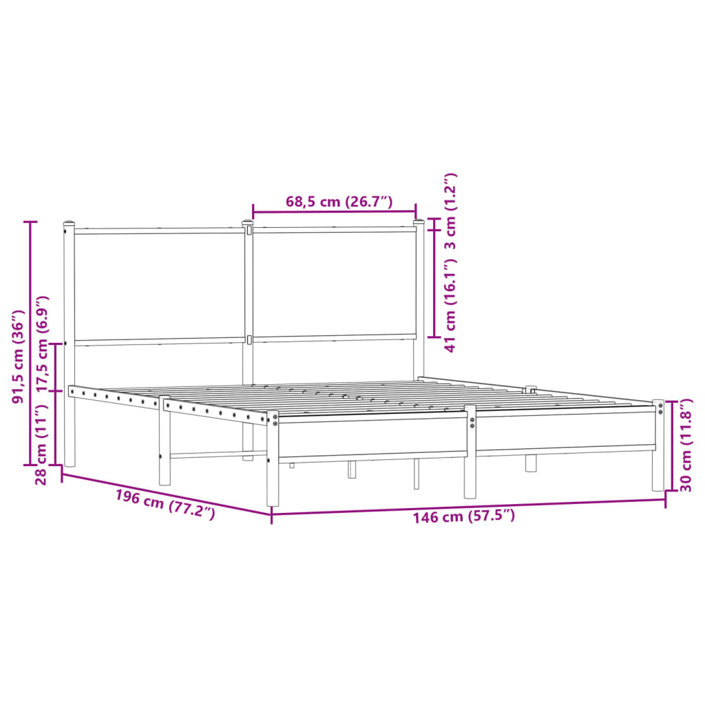 Metal Bed Frame without Mattress Smoked Oak 140x190 cm
