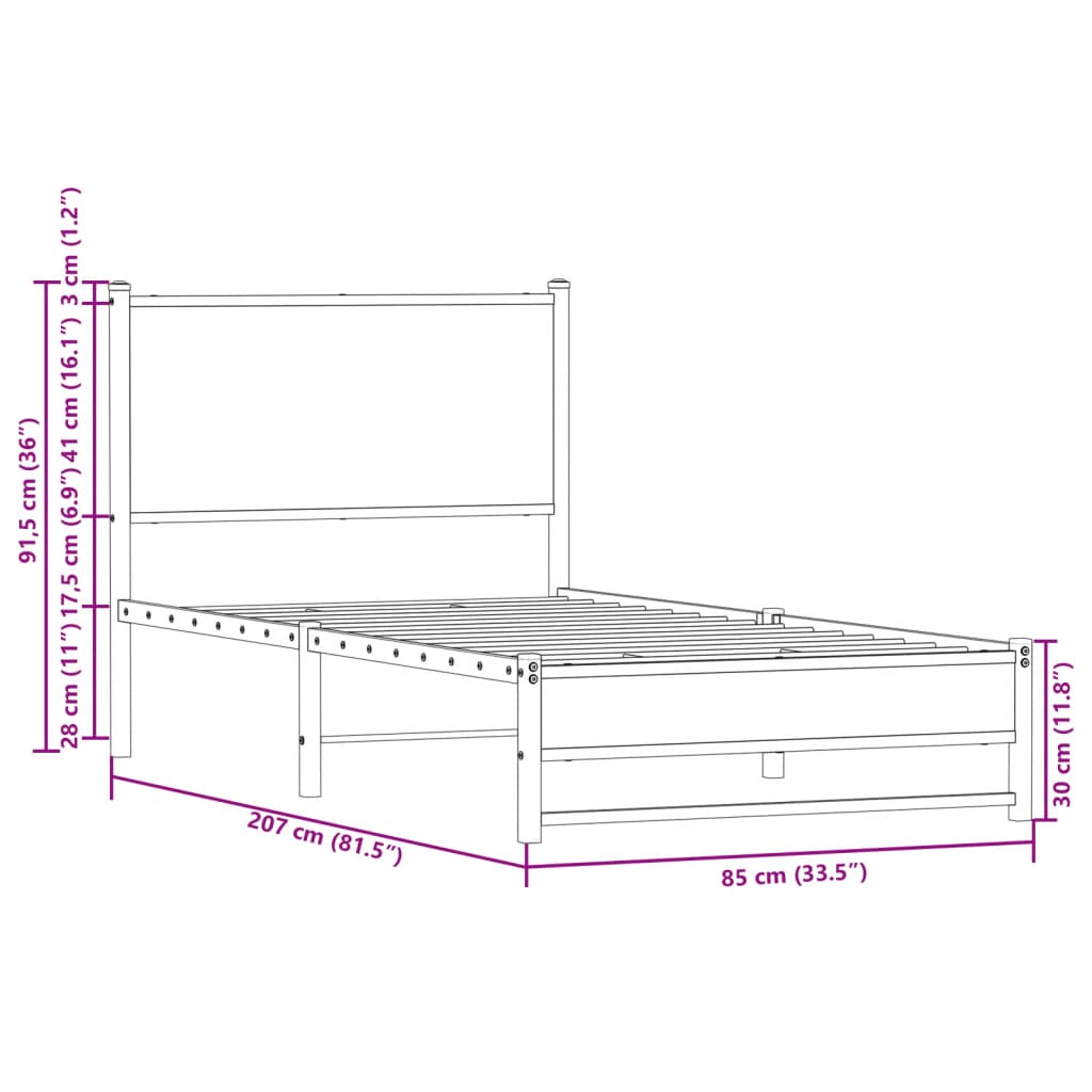 Metal Bed Frame without Mattress Sonoma Oak 80x200 cm