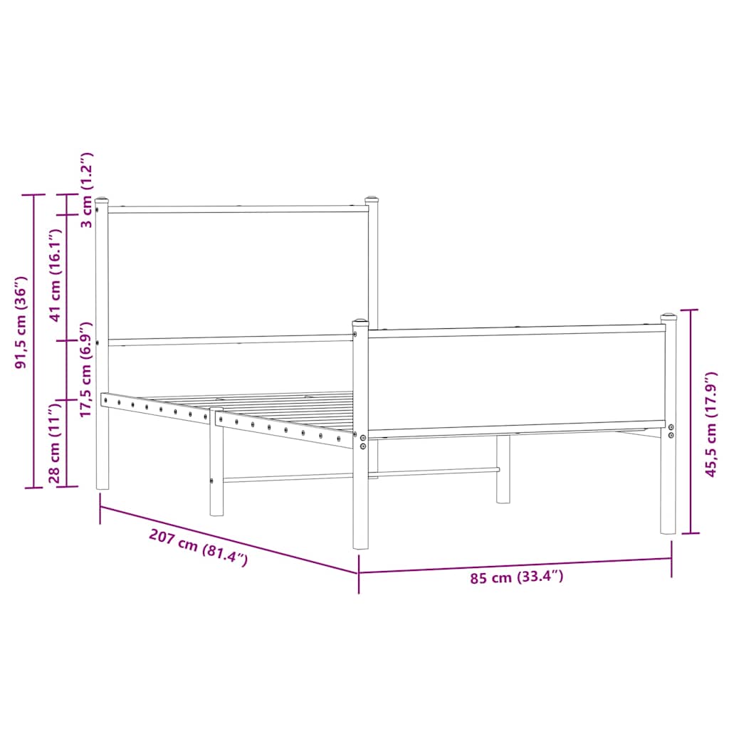 Metal Bed Frame without Mattress Sonoma Oak 80x200 cm