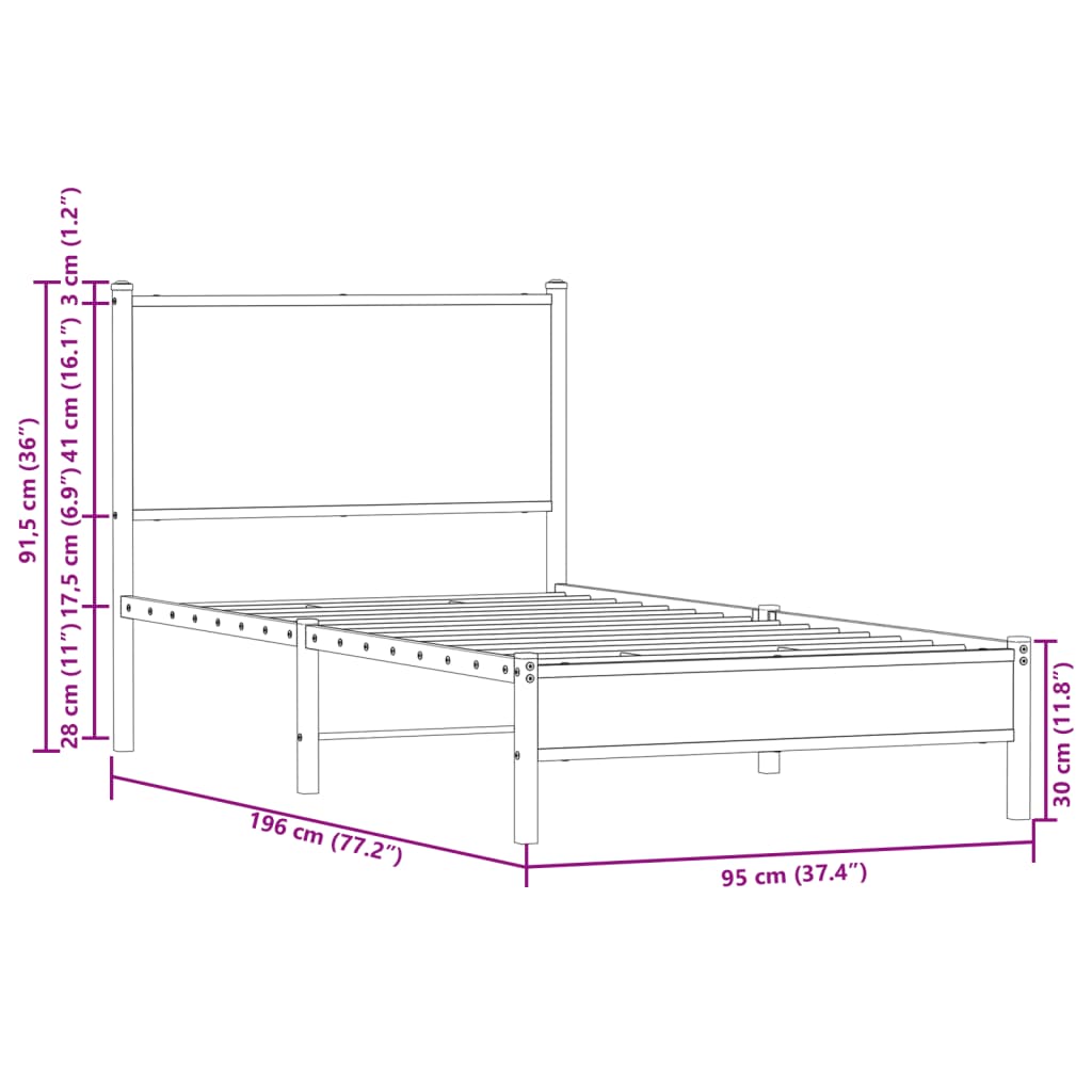 Metal Bed Frame without Mattress Brown Oak 90x190 cm Single
