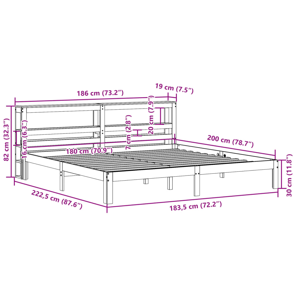 Bed Frame with Headboard without Mattress White 180x200 cm Super King
