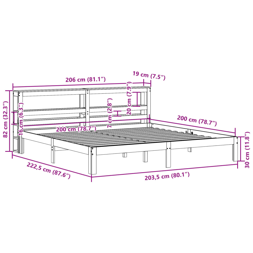Bed Frame with Headboard without Mattress White 200x200 cm