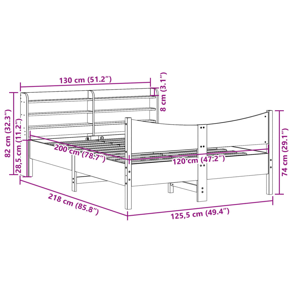 Bed Frame with Headboard 120x200 cm Solid Wood Pine