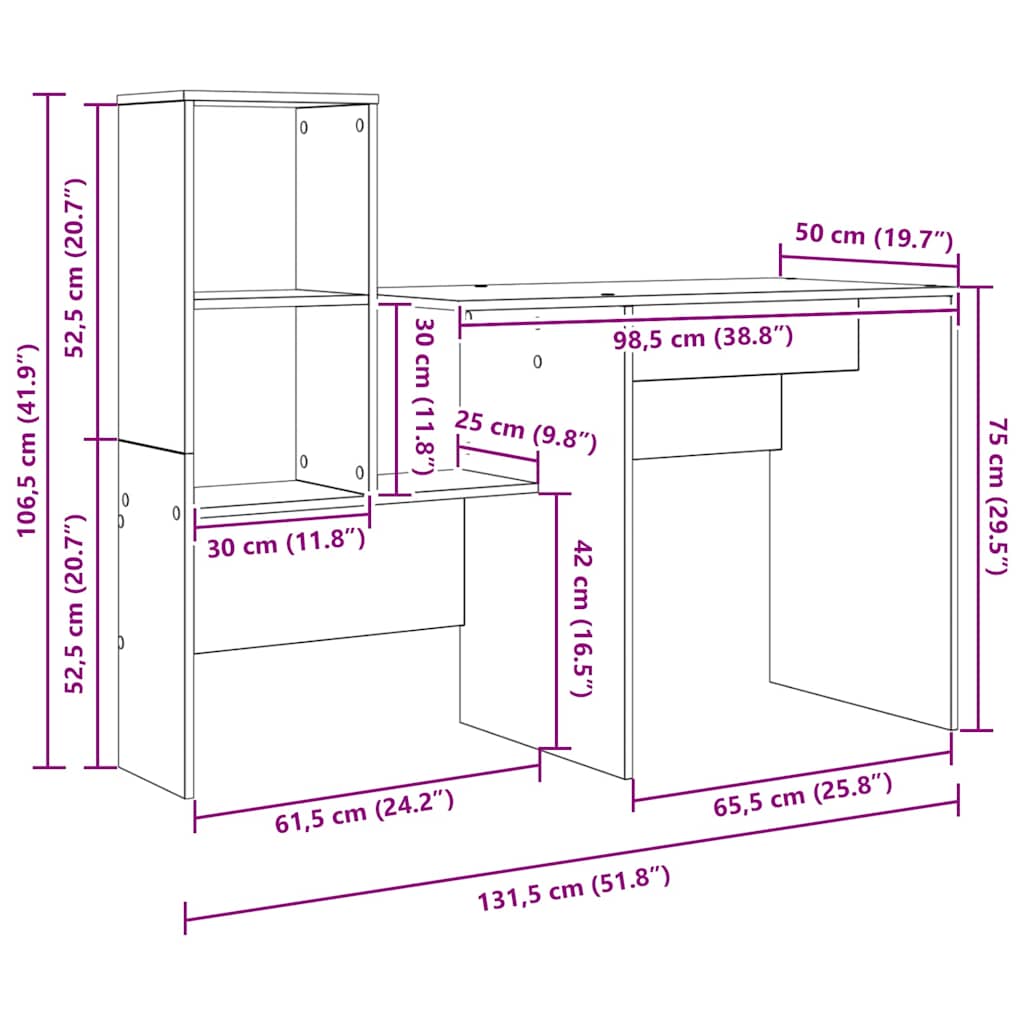 Desk with Shelf White 131.5 x 50 x 106.5 cm Engineered wood
