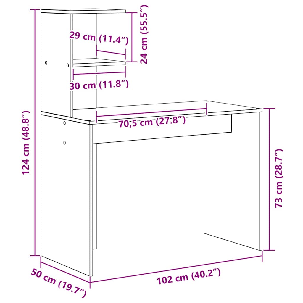 Desk with Shelf White 102 x 50 x 124 cm Engineered wood