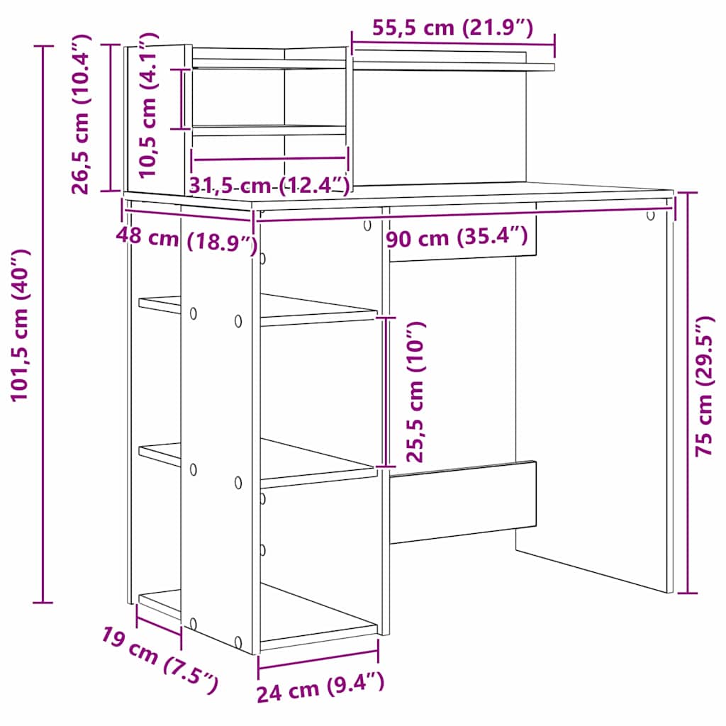 Desk with Storage White 90 x 48 x 101.5 cm Engineered Wood