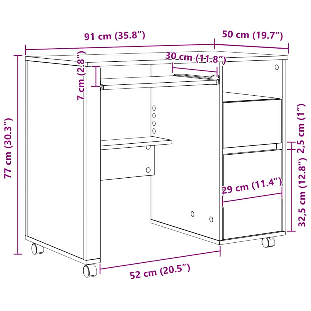 Modern Wooden Home Office Computer Desk Table With Wheels Keyboard Shelf Storage