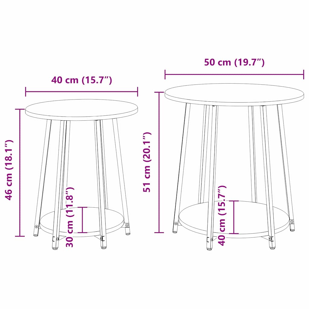 Side Table Set with Shelf 2 pcs Black oak 50 x 50 x 51 cm
