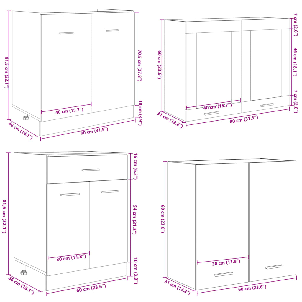 4 Piece Kitchen Cabinet Set Lyon Sonoma Oak Engineered Wood