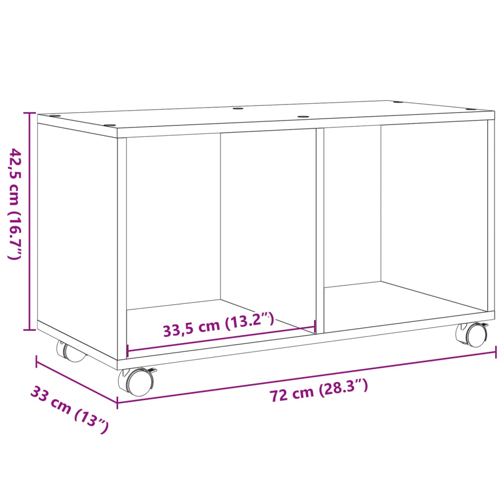 vidaXL Rolling Cabinet Brown Oak 72x33x42.5 cm Engineered Wood