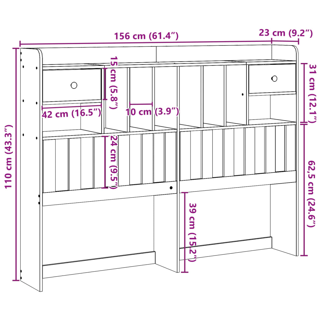 Headboard with Storage 150 cm Solid Wood Pine