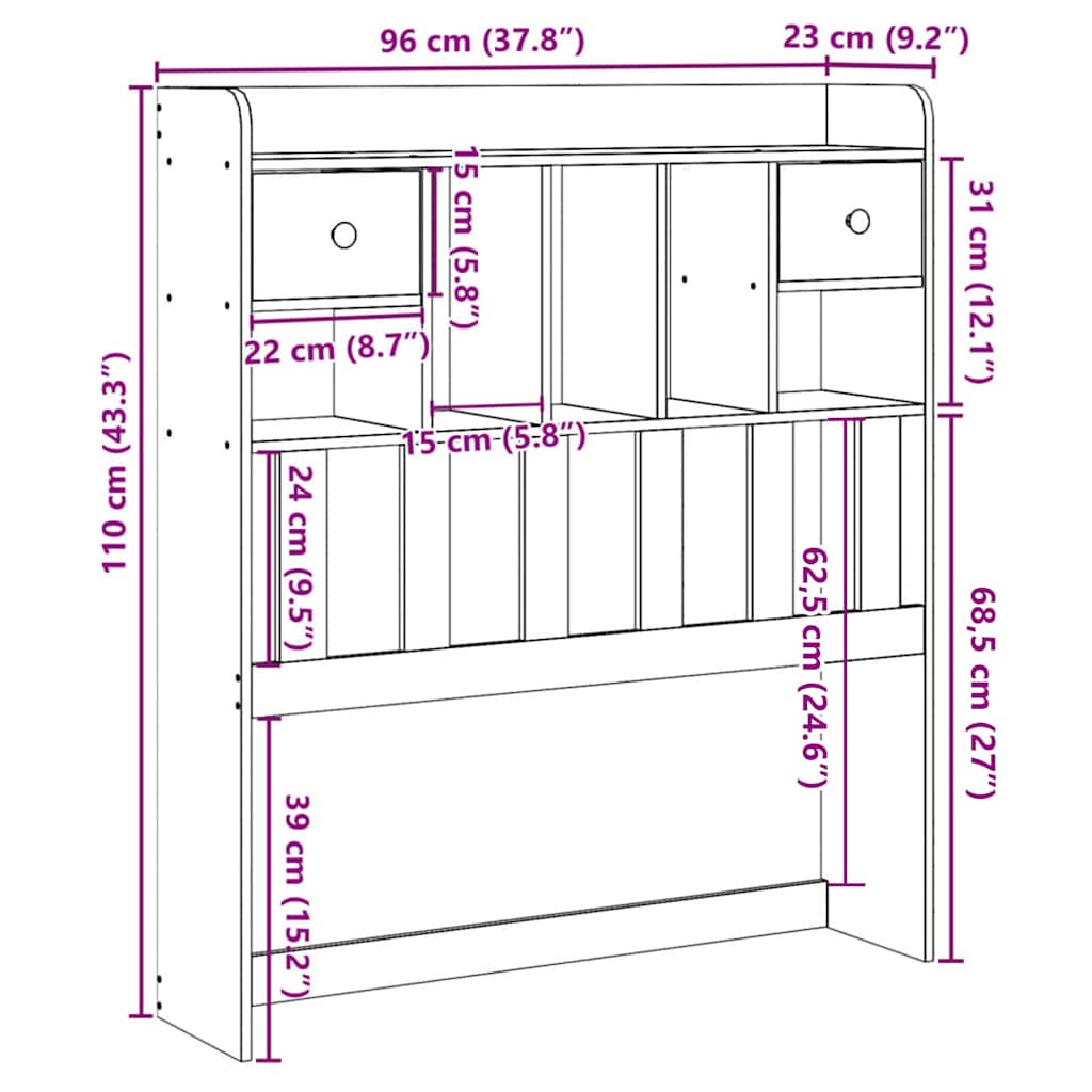 Headboard with Storage White 90 cm Solid Wood Pine