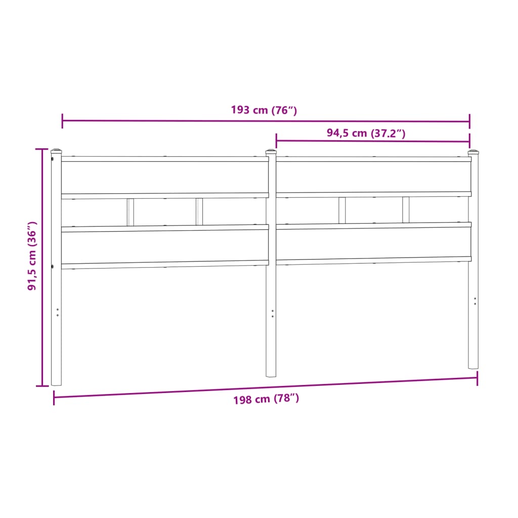 Headboard Sonoma Oak 193 cm Iron and Engineered Wood