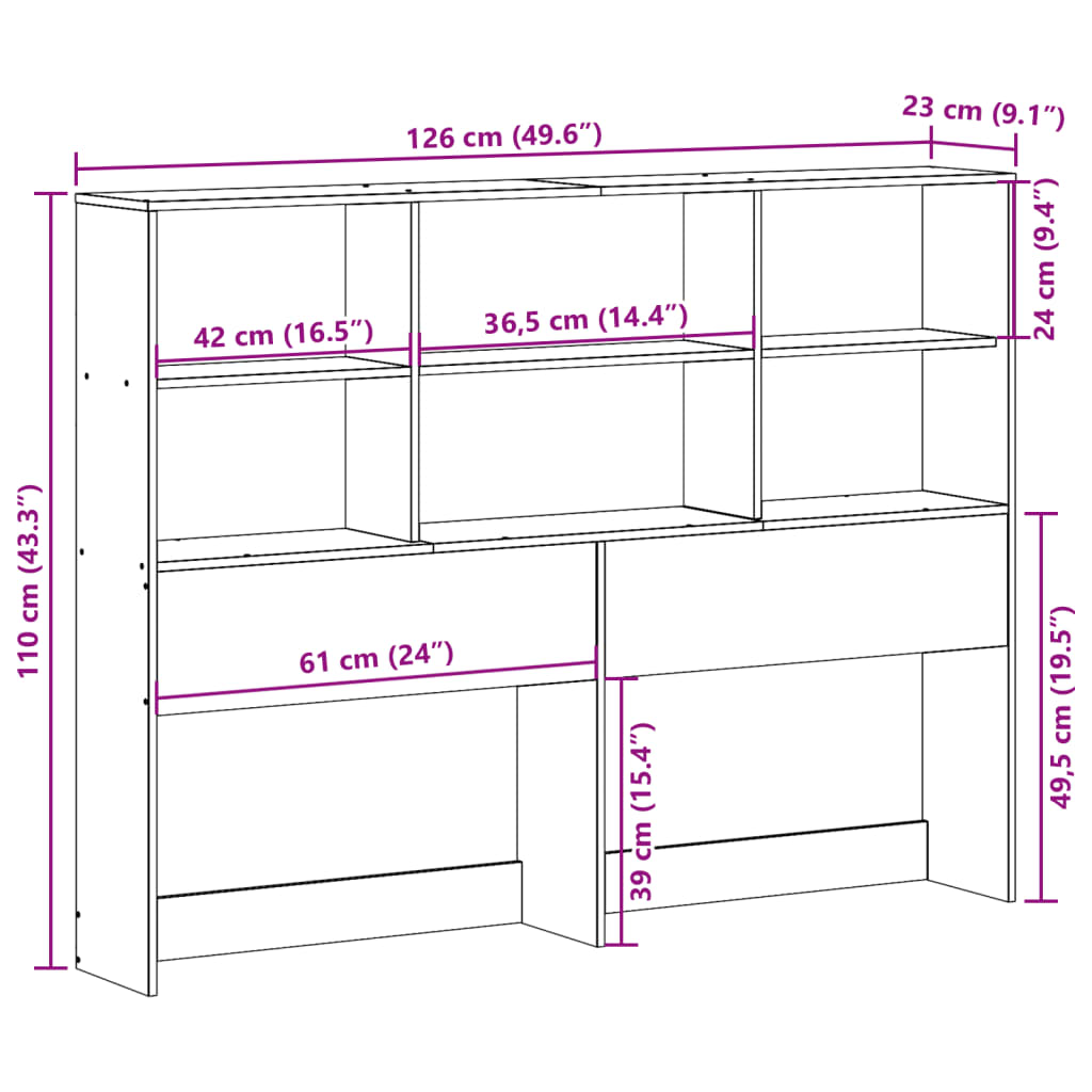 Headboard with Storage White 120 cm Solid Wood Pine