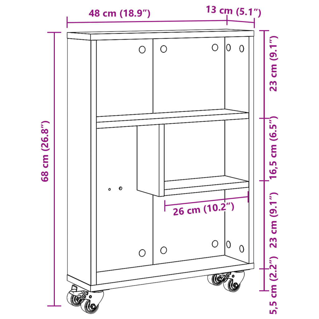 Narrow Storage Trolley Old Wood 48x13x68 cm Engineered Wood