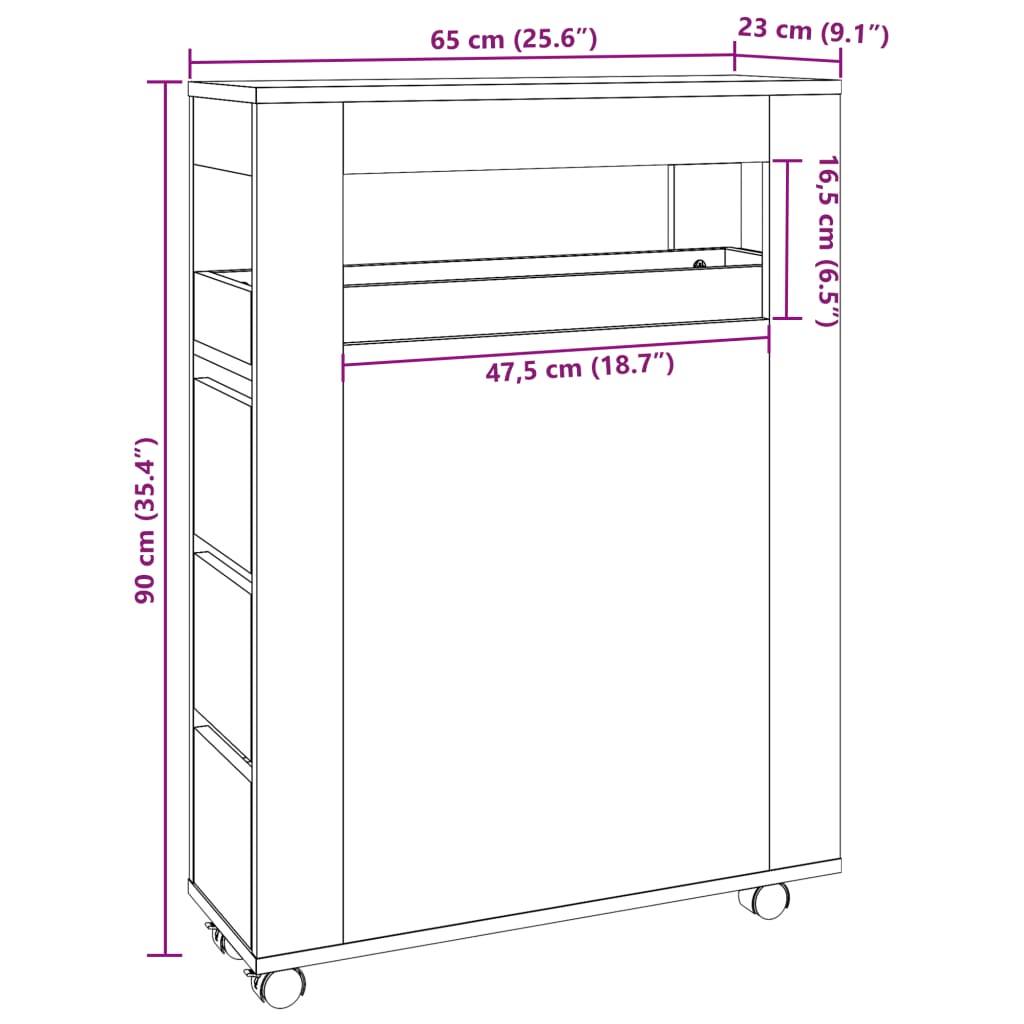 Narrow Bathroom Cabinet with Wheels Old Wood Engineered Wood