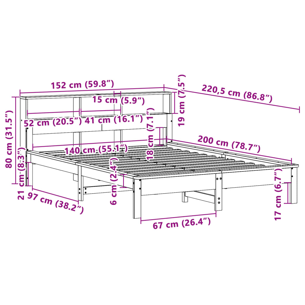 Bed Frame without Mattress White 140x200 cm Solid Wood Pine