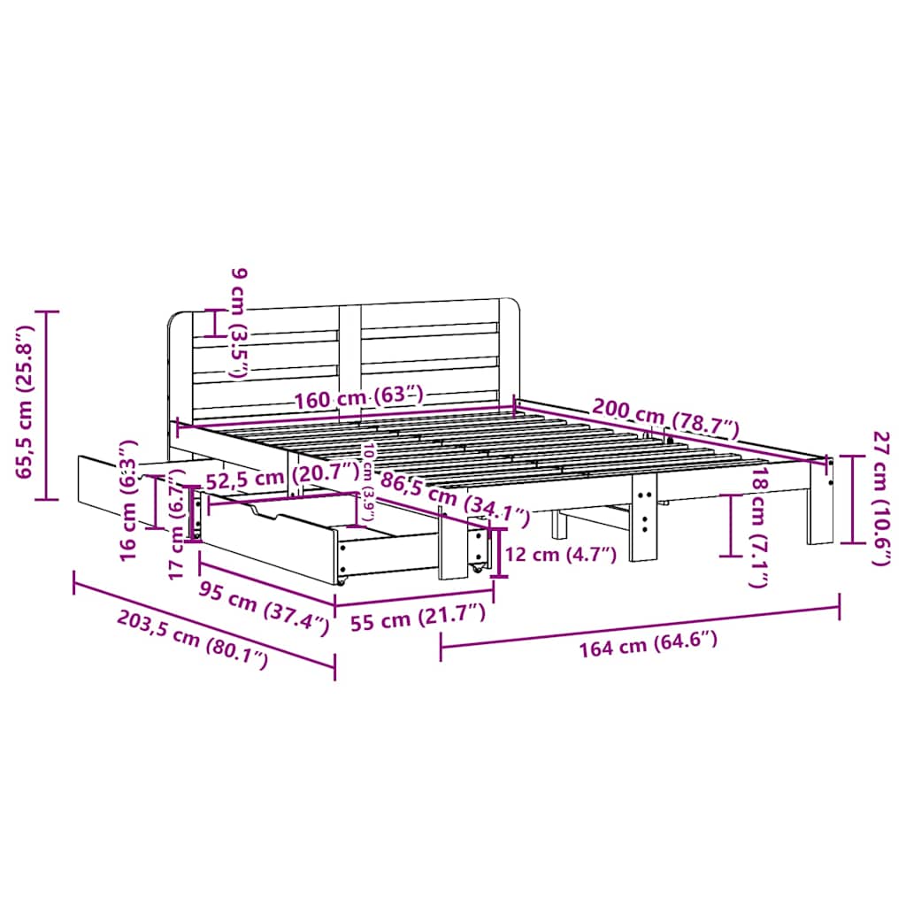 Bed Frame without Mattress White 160x200 cm Solid Wood Pine