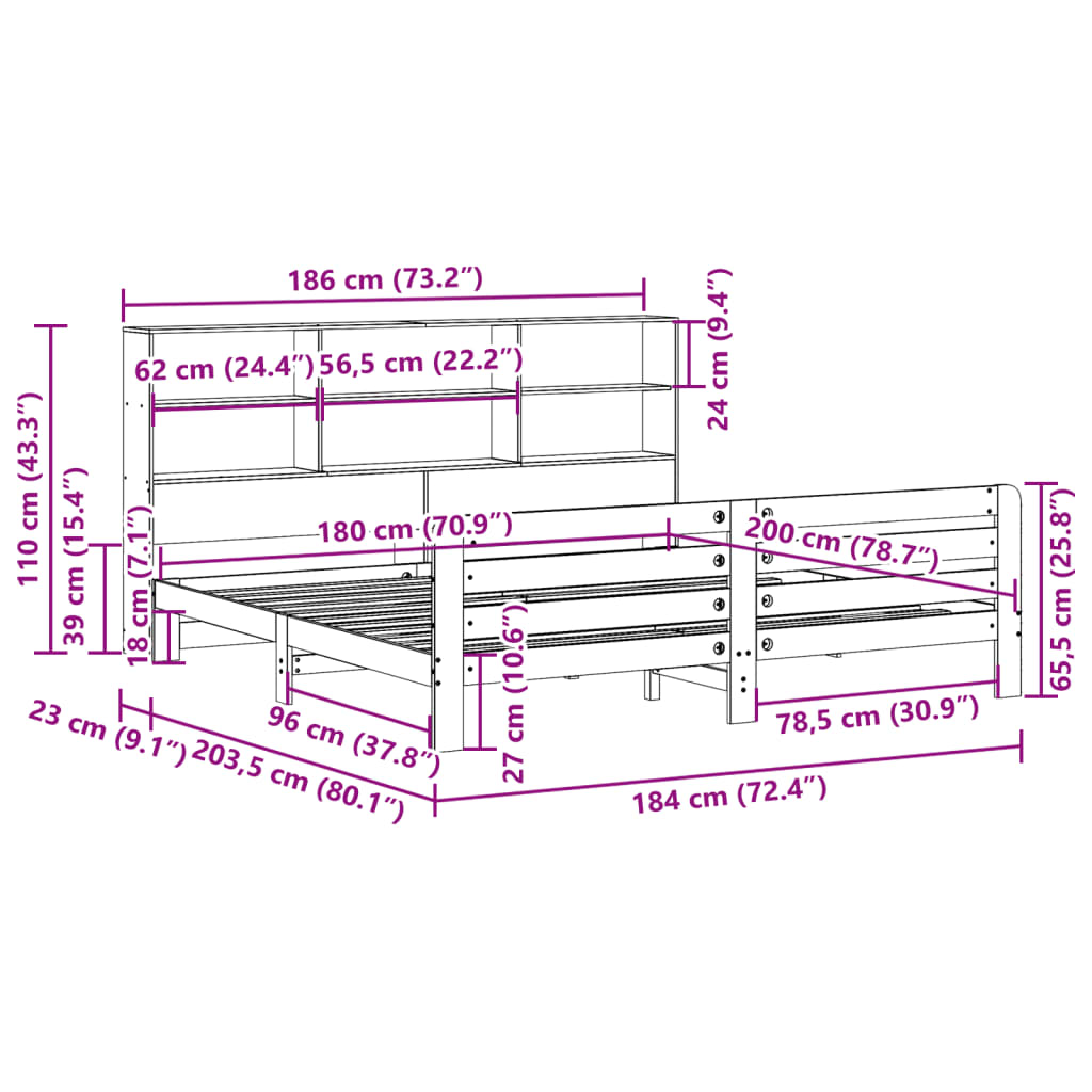 Bed Frame without Mattress 180x200 cm Super King Solid Wood Pine