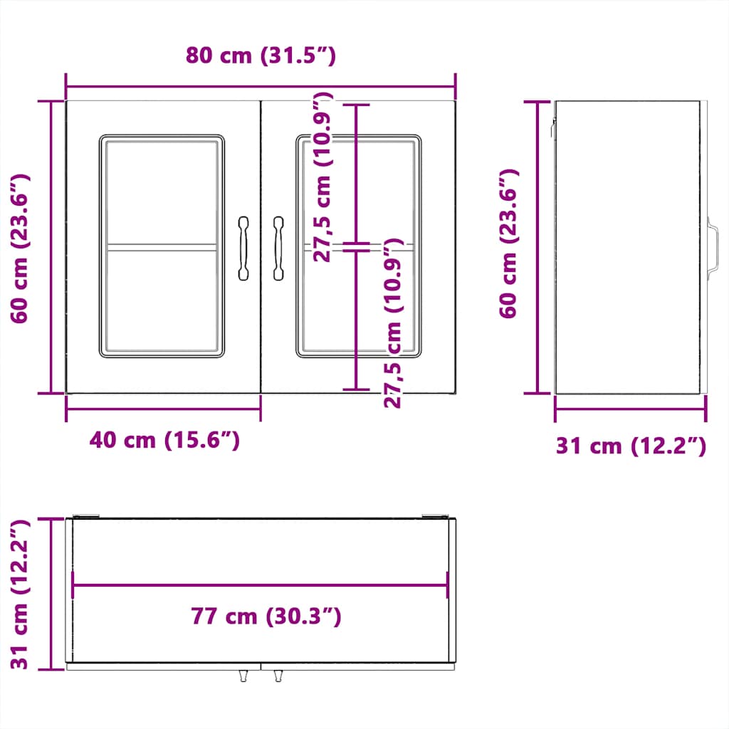 Kitchen Wall Cabinet with Glass Door Kalmar High Gloss White Engineered Wood