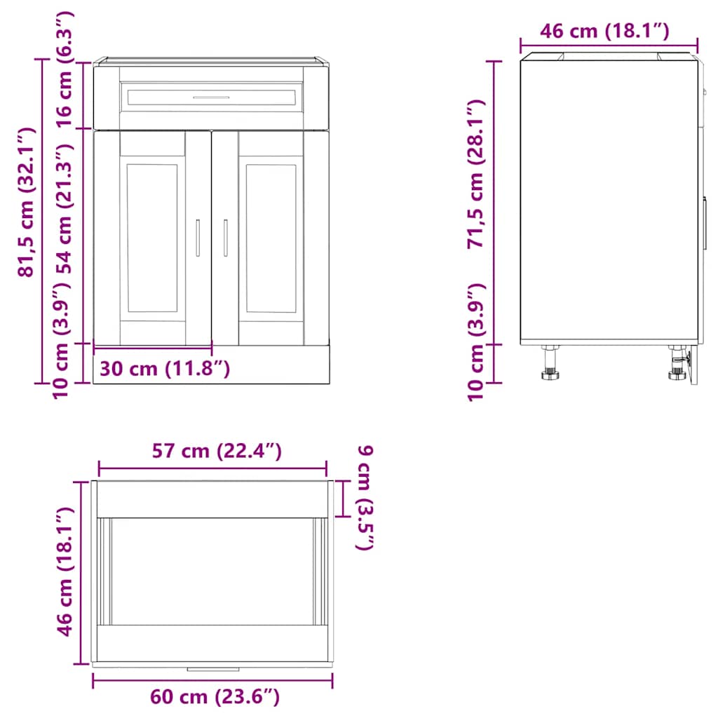 Kitchen Base Cabinet Porto Black Engineered Wood