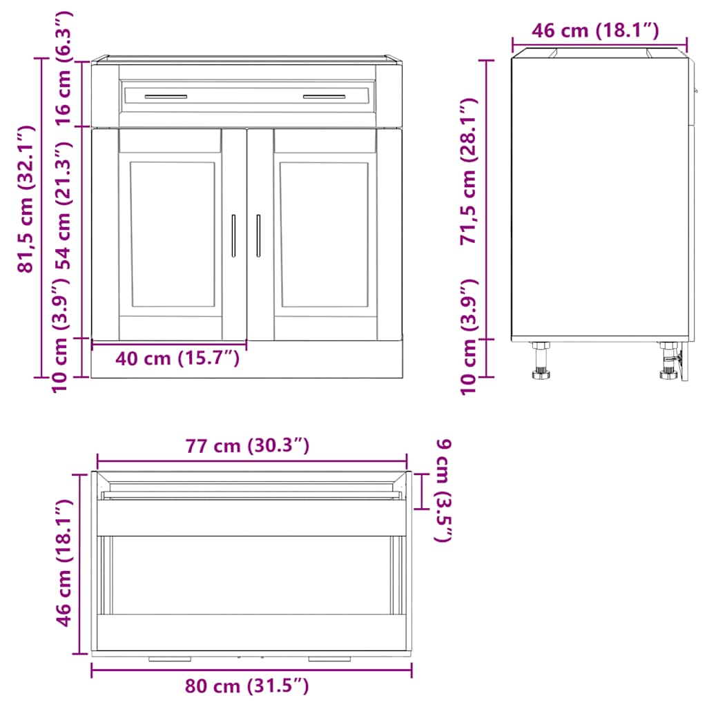 Kitchen Base Cabinet Porto Black Engineered Wood