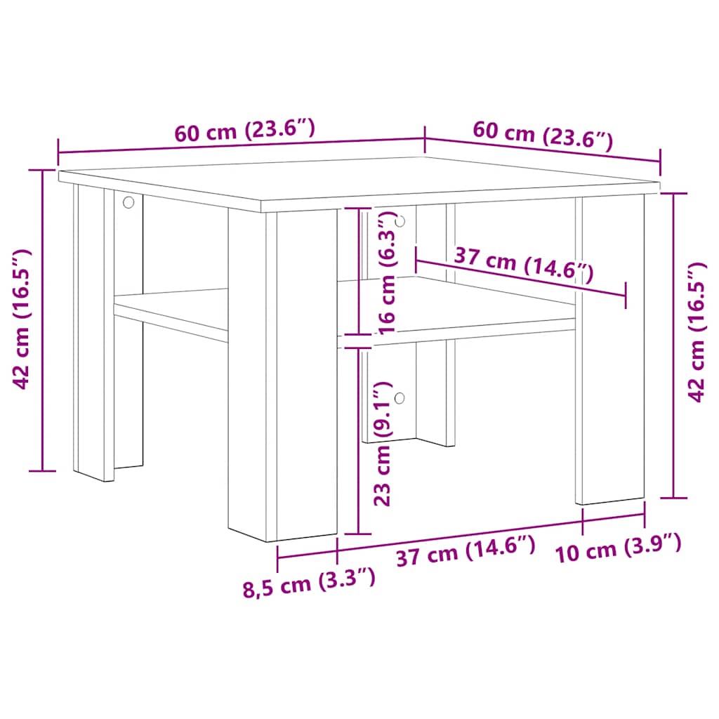 Coffee Table Old Wood 60x60x42 cm Engineered Wood